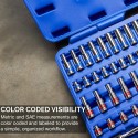 02472A 3/8-Inch-Drive Colored Mechanics Tool Ratchet, Socket Set, 76-Piece Standard and Deep SAE Sizes 1/4" to 1" Metric Sizes 6 mm to 24 mm Made with CrV Steel for Auto Repair