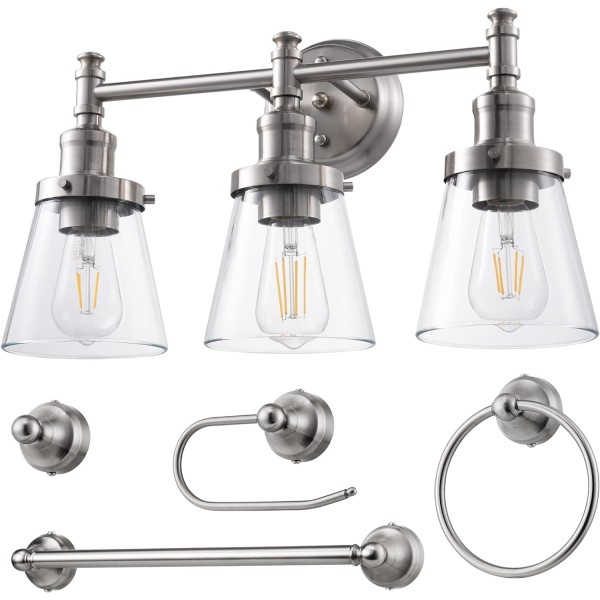 Bathroom Light Fixtures, 5-Piece All-in-One Bathroom Light Set