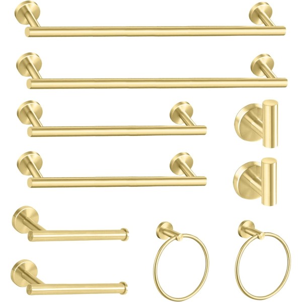 10 Piece Brushed Nickel Bathroom Hardware Set, 24 inch Brushed Nickel Towel bar Towel Ring Toilet Paper Holder Robe Towel Hook