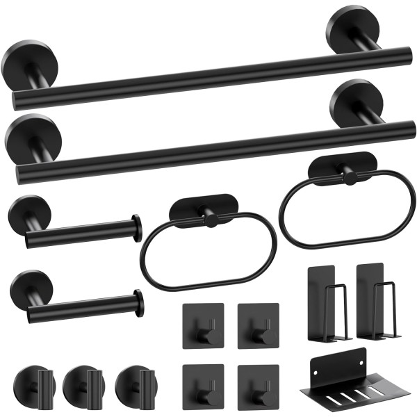 16-Pieces Bathroom Hardware Set, Matte Black Bathroom Accessories Set
