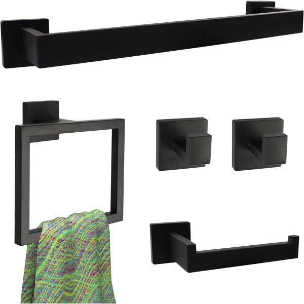 5-Pieces Matte Black Bathroom Accessories Set