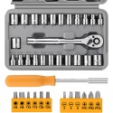  57 Piece Socket and Bit Set 1/4'' Drive Sockets and Bits Set for Mechanics and DIY Enthusiasts Mechanic Tool Set