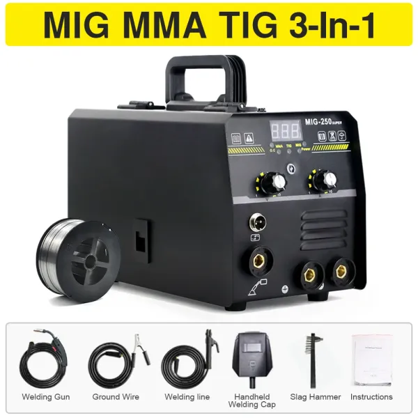 250A Mig MMA TIG Gasless Welding Machine 3 In 1 Super 220V Welding Equipment Intelligent Adjustment IGBT Inverter Welder