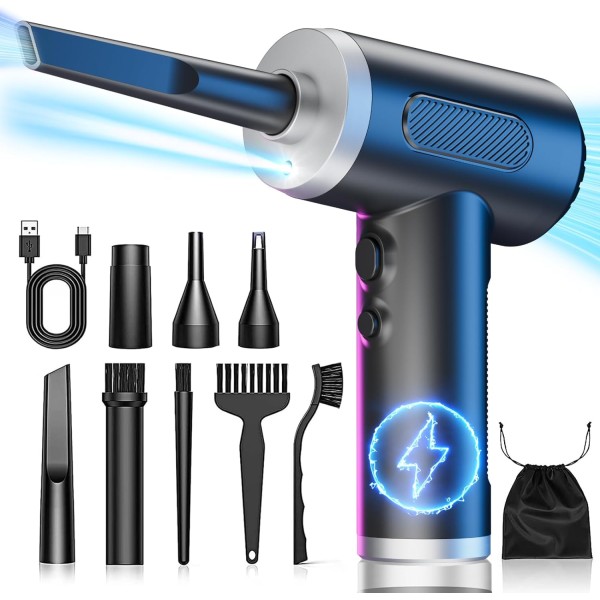 Compressed Air Duster - 130000RPM Keyboard Cleaner with LED Light, 7600mAh Rechargeable Cordless Electric air Duster for Computer Keyboard 