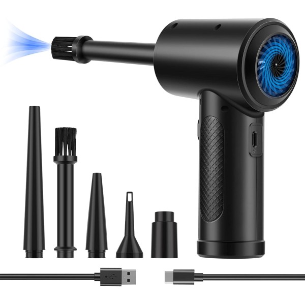 Compressed Air Duster,Fulljion 3-Gear to 51000RPM Electric Air Duster Portable Air Blower with LED Light